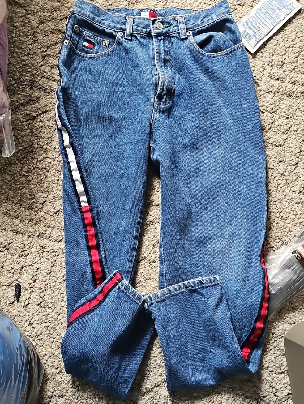 Tommy Hilfiger Blue Denim Jeans with Red & White Side Stripes